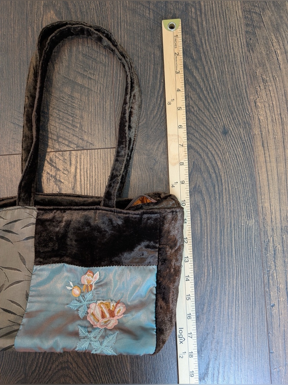 Two’s Company Women’s Purse and Matching Scarf Velvet Satin Brown Neutral Floral - Picture 13 of 15